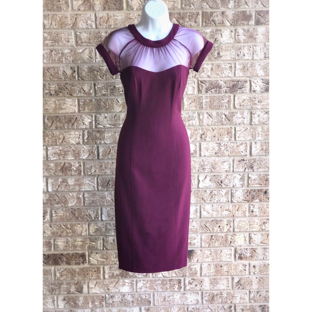 Maggy London Illusion Yoke Crepe Sheath Dress